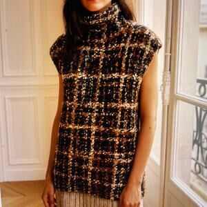 Isle melis Kozan Purple Gold White Mock Neck Sweater Top Small